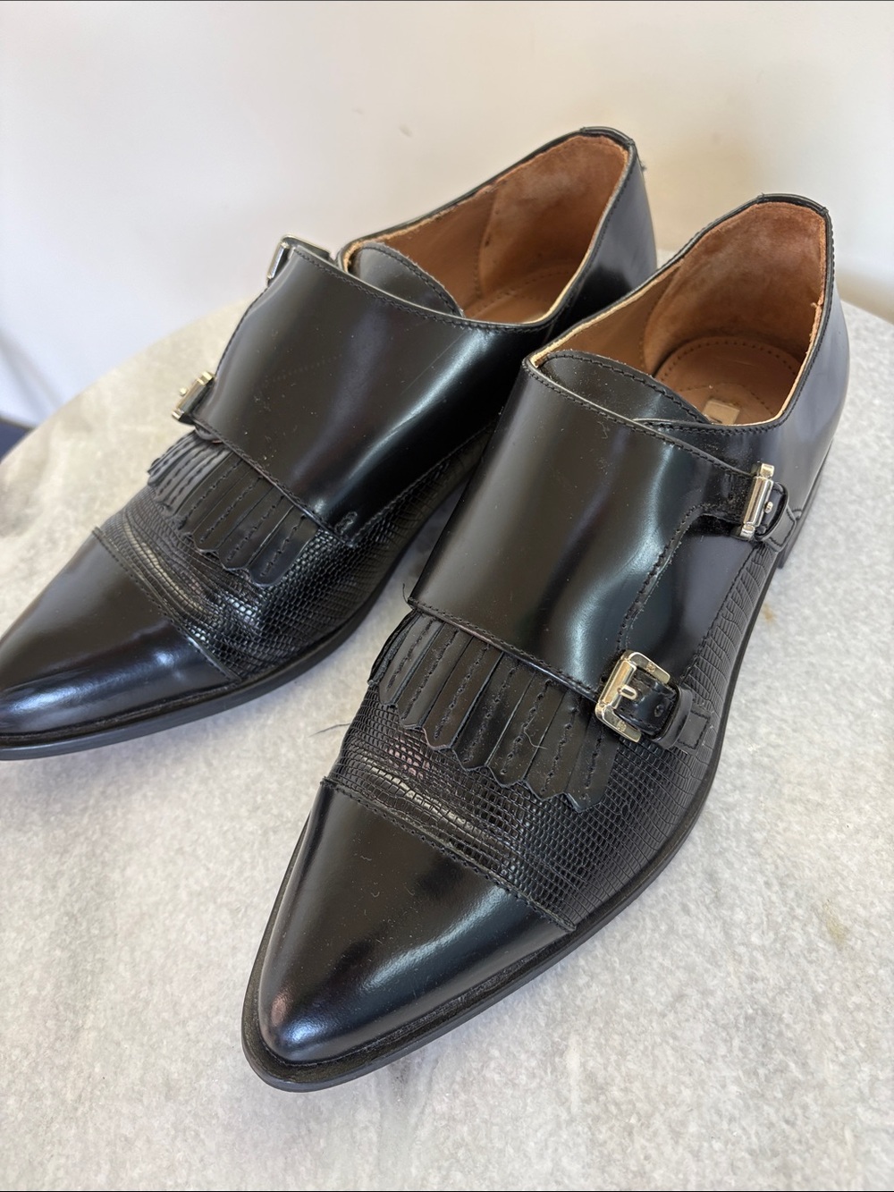Vtg Masimo Dutti Black Leather Double Monk Strap Shoes-Sz 7,  eu 37 whimsigoth